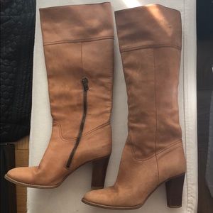 J Crew camel leather knee high boots. Size 8